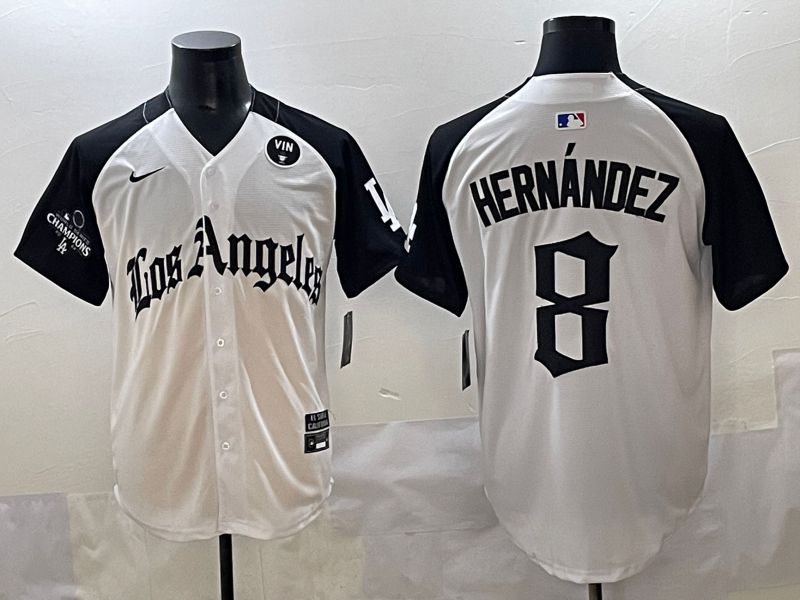 Men 2025 Los Angeles Dodgers #8 Hernandez White black Five generations Joint Name Nike MLB Jersey style 52611